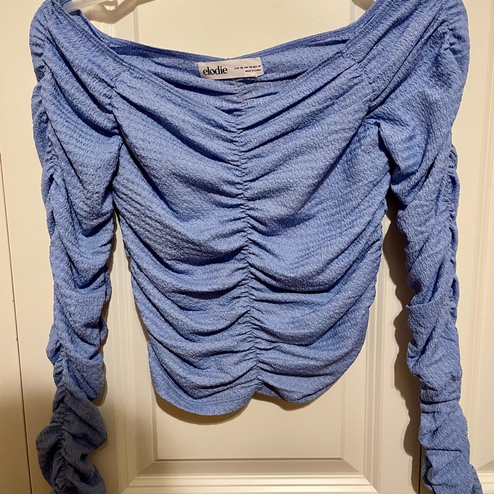 Elodie Textured Blue Ruched Blouse